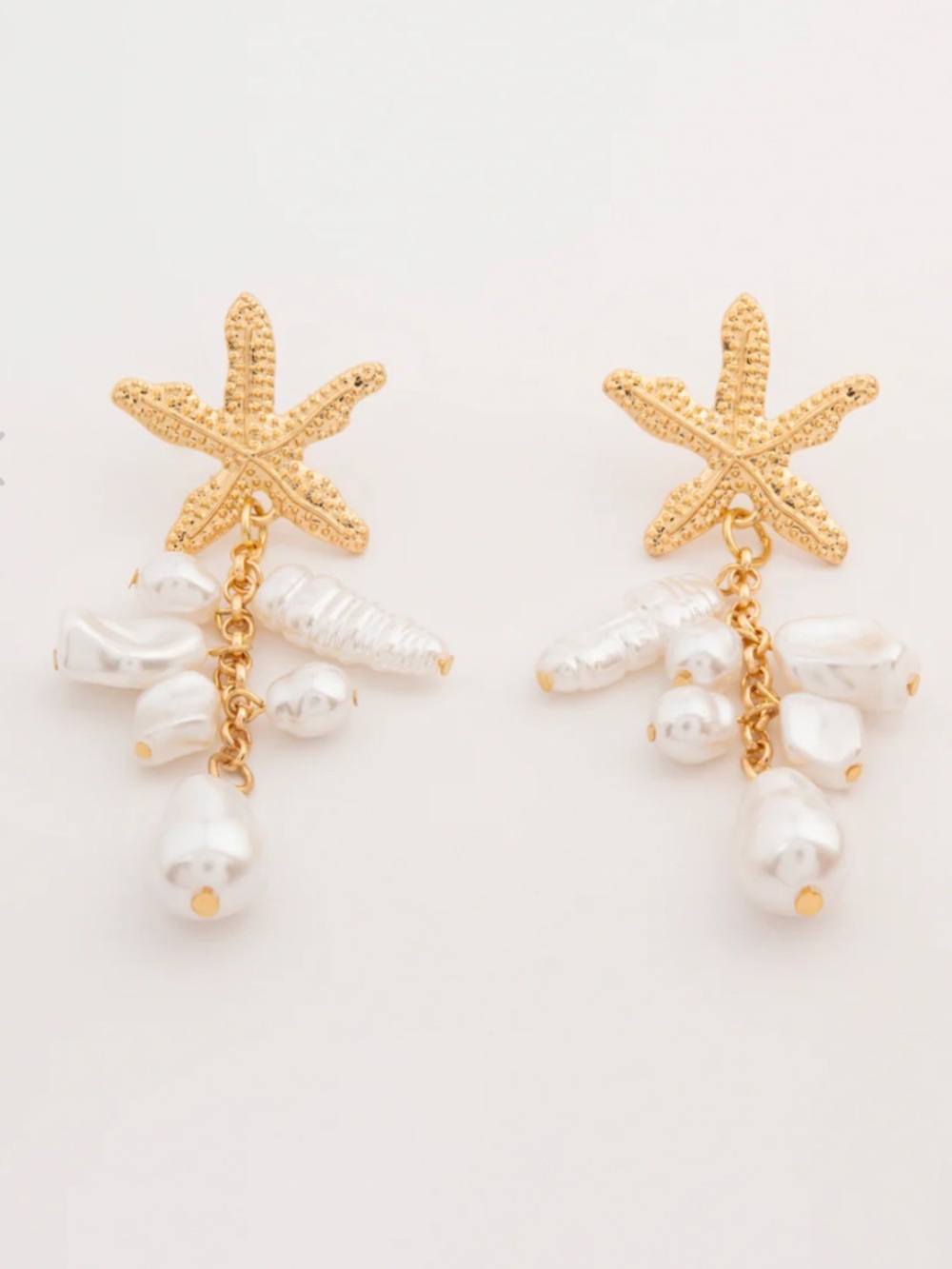 Gold Starfish Pearl Earrings